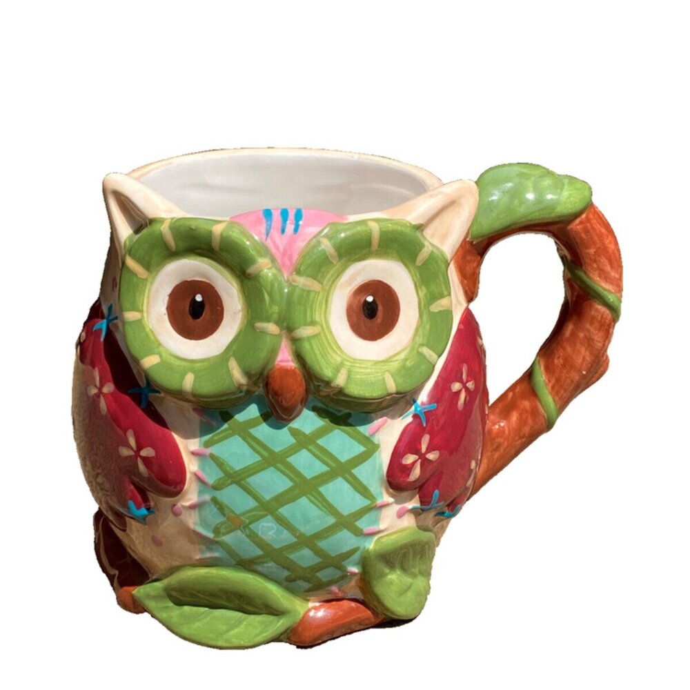 Pier One Imports Olli the Owl Bright Coffee Mug Hand Painted Dolomite Oversized - Picture 7 of 12
